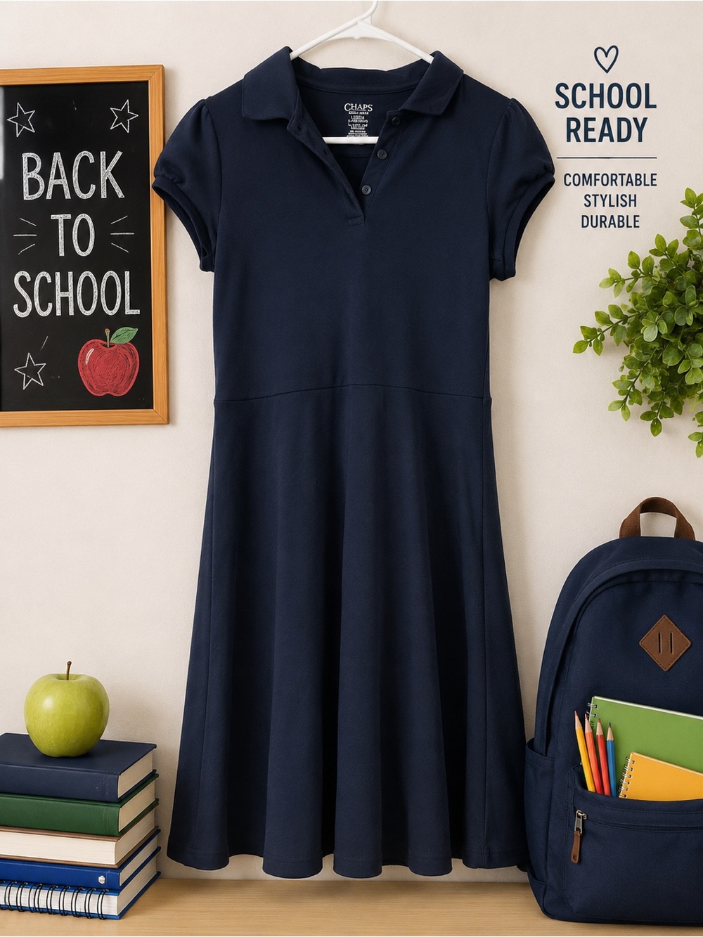 Chaps Girls Navy Blue School Uniform Polo Dress Size L 12/14 NWOT